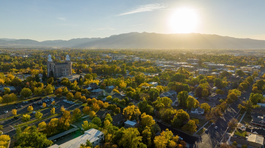 Aerial view of Cache Valley, Utah at sunrise